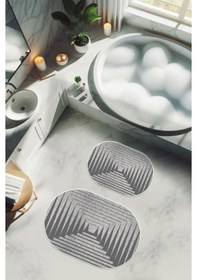 Resim Yıkanabilir Kaymaz Tabanlı Modern Desenli 2'li Banyo Paspas Takımı Obps0009 Renkli 