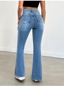 Resim Kadın İspanyol Paça Yırtmaçlı Jeans Mavi Mint Yeşili 