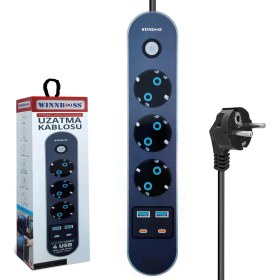Resim Winnboss Akım Korumalı Priz Üçlü Anahtarlı 2 mt 2 x Usb 2 x Type-C Wınnboss WN-3426 