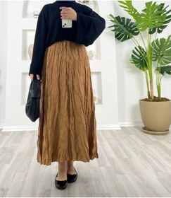 Resim aytenli Lastikli Bel S XL Bedene Kadar Uyumlu Standart Beden Maxi Boy Kraş Etek 