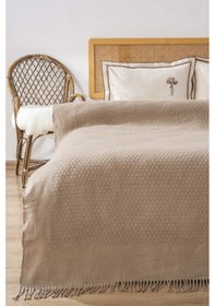 Resim Rivaistanbul Helen Kahve Nakışlı Çift Kişilik Battaniye Takımı 4 Parça Uyku & Çeyiz Seti Krem 