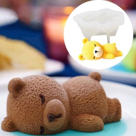 Resim 1 adet Sevimli 3D Uyuyan Ayı Silikon Kalıp - Gıda Sınıfı Isıya Dayanıklı Pişirme Kalıbı için Mousse Kek, Dondurma, Cupcake - Kolay Çıkartma DIY Pişirme Aksesuarları (11.99x7.49x5.79cm), Kek Kalıbı 