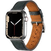 Resim ​​​Watch 42mm Uyumlu KRD-76 PU Deri Kordon Strap Kayış CLO- Koyu Yeşil 