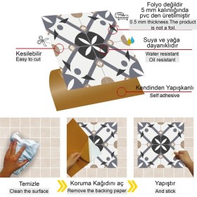 Resim Tink Kendinden Yapışkanlı Fayans Kaplama Palmet Desenli Pvc Karo 30X30 cm (33 Adet) 3 M² 