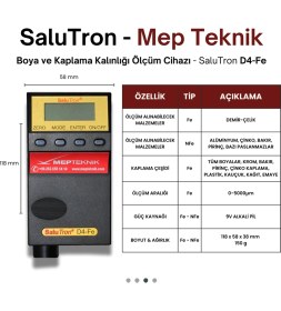 Resim Mep Teknik Boya Ölçer| Ölçüm Cihazı | Boya Kaplama Kalınlık Ölçüm Cihazı | Salutron D4 | Dijital | Fe/NFe Uyumlu | Sabit Prob | 0–5000μm | Endüstriyel Metal Yüzey Ölçer 