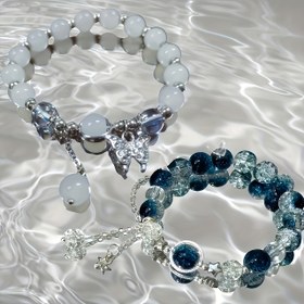 Resim Yıldızlı Kolye ile Şık Cam Boncuk Bileklik, Kedi Gözü Taklitli Prenseslik Takı, Sevgililer Günü, Mariagrass, Noel Partisi Aksesuarı - Şeffaf Mavi, Parti Teması, 15 Yaş ve Üzeri İçin Uygun 