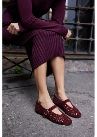 Resim Olimpus Kadın Gold Altın Gercek Deri Babet Bordo Suet 