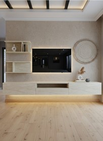 Resim Resital Ledli Duvara Monte Tv Sehpası - Traverten - W6015-8 Traverten 