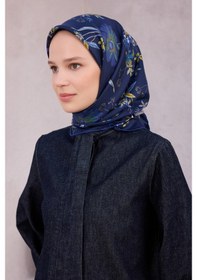 Resim Çiçek Desen İpek Twill Eşarp 4210d01 53 Lacivert 