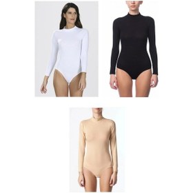 Resim NBB 3'lü Yeni Sezon Beyaz Uzun Kol Boğazlı Çıtçıtlı Body 001 