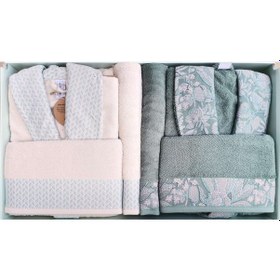 Resim Candıdum Yesıl-krem/yesıl Aile Seti Bornoz Takımı Yeşil 