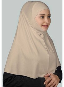 Resim Altobeh Hazır Türban Peçeli Pratik Eşarp Tesettür Nikaplı Hijab - Namaz Örtüsü Sufle (XL) -Kum Beji 