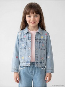 Resim LC Waikiki NEVAVM Farkıyla LCW Kids Mavi Gömlek Yaka Çiçekli Kız Çocuk Jean Ceket - S6N920Z1-V2T 