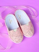 Resim First Step Çiçek Desenli Keten Kız Bebek Babet Ayakkabı-pembe-f-485 