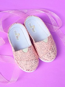 Resim First Step Çiçek Desenli Keten Kız Bebek Babet Ayakkabı-pembe-f-485 