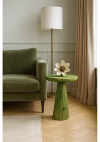 Resim Tekli Ahşap Mantar Sehpa El Yapımı Masif Yan Sehpa - Çimen Yeşili Renk Yeşil 