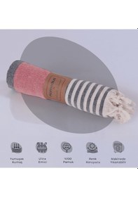 Resim Homedius %100 Pamuk American Desenli Püsküllü Peştemal Banyo Plaj Havlusu - 100x180 Cm 