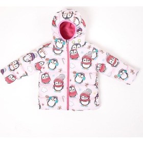 Resim Spor Kız Çocuk Polarlı Kürklü Kapüşonlu Penguen Şeker Desenli Şişme Mont Parka-103 Pembe 