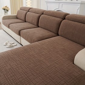 Resim 1 adet jakarlı dört mevsim evrensel kaymaz kanepe minder örtüsü, basit modern tarzı evcil hayvan geçirmez elastik kanepe örtüsü, kedi geçirmez düz renkli kanepe örtüsü oturma odası için uygun L şekilli kombinasyonlu kanepe ve tek parça olarak satılan 1/2/3/4 kişilik koltuklar 
