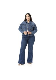 Resim Disentis Büyük Beden Göğüsten Çift Cepli Kısa Mavi Denim Ceket Mavi 