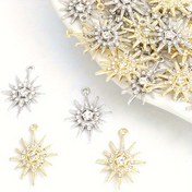 Resim 10 adet Yaratıcı Rhinestones Inlaid Işıl Işıl Güneş Tılsımları Barok Tarzı Parlak Yıldız Alaşım Takı Buluntuları DIY İleri Seviye Kolye Küpeler Saç Aksesuarları Uygun 