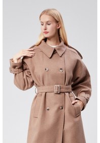 Resim Kuşaklı Oversize Kaşe Kaban 001 