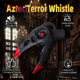 Resim Otantik Aztek Ölüm Düdüğü - 125+ DB'ye Kadar Son Derece Yüksek Ses, Korkunç İnsan Çığlığı Sesi, Kırmızı Vurgulu Antika Aztek Kafatası Deseni, Dayanıklı Reçine Yapısı Gri/Siyah - Cadılar Bayramı Kostümleri, Perili Evler, Partiler İçin - Paketli - Aztek Dekorasyonu & Tarihi Müzik Enstrümanı, Aztek Ev Dekoru, Parti Aksesuarı, Ürkütücü Dekor Parçası, Gotik Dekor, Parlak Yüzey, Tüyler Ürpertici Ses Cihazı, Tarih Tutkunları 