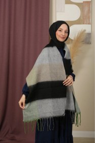 Resim Çift Taraflı Ekose Kışlık Omuz Şalı Siyah - Gri 