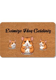 Resim Dijital Baskılı Kapı Önü Paspas Hoşgeldiniz Çok Amaçlı Iç Ve Dış Kapı Paspası Bej - Siyah 