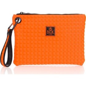 Resim Bilik Deri Turuncu Kumaş Kadın Portföy & Clutch Çanta Melis 