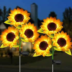Resim 1 Adet Bahçe Dekoru için Güneş Enerjili Dış Mekan Işıkları, Dış Mekan Süsleme için Günebakanlı Çiçek Ayaklı Aydınlatma, Dış Bahçe Veranda Yolu Patika İçin Güneş Enerjili LED Işık 