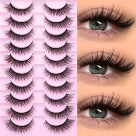 Resim Doğal Görünümlü Hipoalerjenik 10 Çift 3D Sahte Mink Kirpik - Kabarık Kedi Göz Kirpikleri, DIY, Sahne ve Günlük Kullanım için 13mm Uzunlukta - Hacimli Kirpikler, Sahne Makyaj Kirpikleri - Dramatik Göz Geliştirme için İnci Kirpikleri - D Kıvır Kirpik Şeritleri, Tekrar Kullanılabilir 