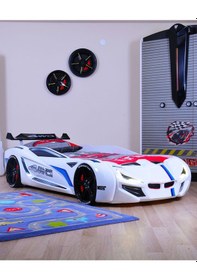 Resim Arabalı Yatak, Mercedes Rüzgarlıklı Arabalı Yatak - Beyaz + 1 Adet Comfort Yatak 