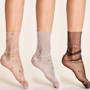 Resim 3 Çift Yazlık Şeffaf Balık Ağı Çoraplar ve Glitter Yıldızlı Diz Üstü Çoraplar 