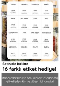 Resim 12'li Bambu Kapaklı Cam Baharatlık Seti - Etiketli Tuzluk Biberlik Köşeli Baharat Takımı 120 Ml ŞEffaf 