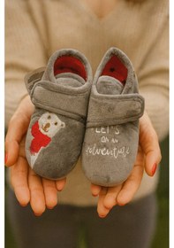 Resim Ayı Baskılı Kız Çocuk Panduf Gri Gri 