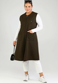 Resim Kadin Buyuk Beden Uzun Yelek Ottoman Çelik Örme - Haki / 2XL 