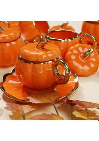 Resim Fincan Seti Takımı 6 Kişilik Bal Kabağı Kabaklı Porselen Turuncu Fincan Takımı Turuncu 