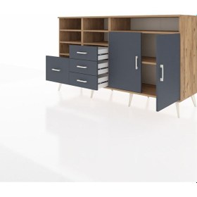 Resim Kronos Konsol 7 Raflı 4 Çekmeceli 2 Kapaklı 176x59x99 Çam-antrasi Çam-antrasit 