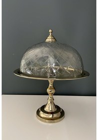 Resim Lamedore Oval Ayaklı Cam Kapaklı Kek Standı Gold 30,5x24,5x38 Cm Gold 