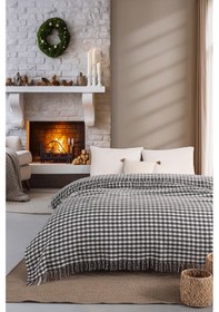 Resim Battaniye Çift Kişilik Akrilik Pamuklu Honey Antrasit 