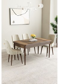 Resim Clara Barok Desen 80x132 Açılabilir Yemek Odası Takımı 4 Adet Sandalye Krem 