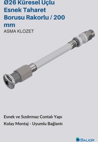Resim BALİOR Asma Klozet Esnek Taharet Borusu Ø26 – 2000 mm Rakorlu Bağlantı 