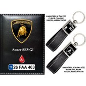 Resim Plakanıza Özel Lamborghını Logolu Siyah Ruhsat Kabı Ve Anahtarlık 