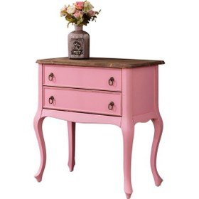 Resim Roys Ahşap P3540 Pembe Üstü Ceviz Eskitme Çift Çekmeceli Komodin 