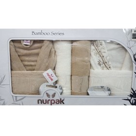 Resim Nurpak Bambu Aile Bornoz Seti Kahve Krem 