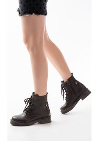 Resim 02-2003 Kahve Cilt Bağcıklı Fermuarlı Günlük Kadın Bot Acı Kahverengi 