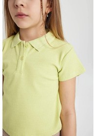 Resim DeFacto Kız Çocuk Slim Fit Dar Kesim Polo Yaka Basic Düz Fitilli Kaşkorse Kısa Kollu Tişört Z7794A624SMGN664 