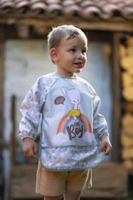 Resim Bebechi Tavşan Desenli Sıvı Geçirmez Uzun Kollu Unisex Bebek Mama Ve Aktivite Önlüğü 6-24 Ay 