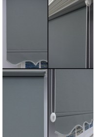 Resim Kalın Keten Stor Zebra Güneşlik Perde Etekli Alüminyum Kasa & Boru, Ithal Kumaş Antrasit 